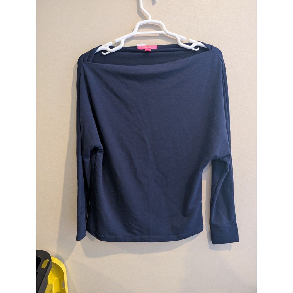 Lilly Pulitzer Large Sheera One-Shoulder Top Navy Blue Casual Autumn Vacation